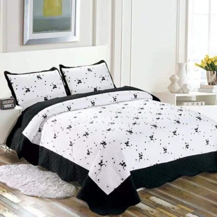 Colcha bouti Cama (2611- negro) Cubrecama Bordada Cosida con Fundas para Primavera/Verano/otoño, Blanco y Negro .