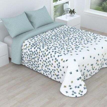 Colcha bouti marca Victorio & Lucchino cosida reversible cubre cama con Fundas 50x70 cm modelo Celia Color Verde para primavera / verano / otoño