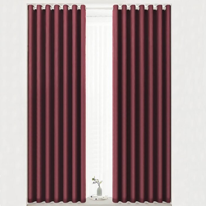 Cortina Opaca Lisa en Granate Suave, ventanas, Sala, Salón ,Dormitorio con 8 Ojales de Acero Paquete 1 Piezas de 140x260cm.