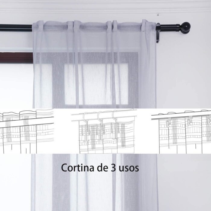 Visillos translucido con 3 Formas de( uso) con diseño Lluvia gris , para Salón ,Habitación. - Imagen 6