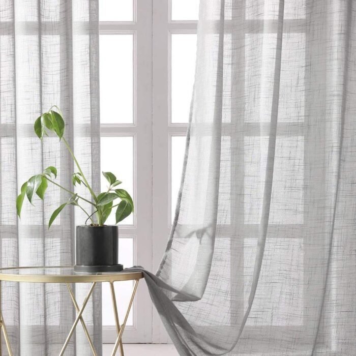 Cortinas Translúcida 140x260cm Gris ,Visillos para Ventanas Puertas de Salón Habitación Dormitorio. - Imagen 3