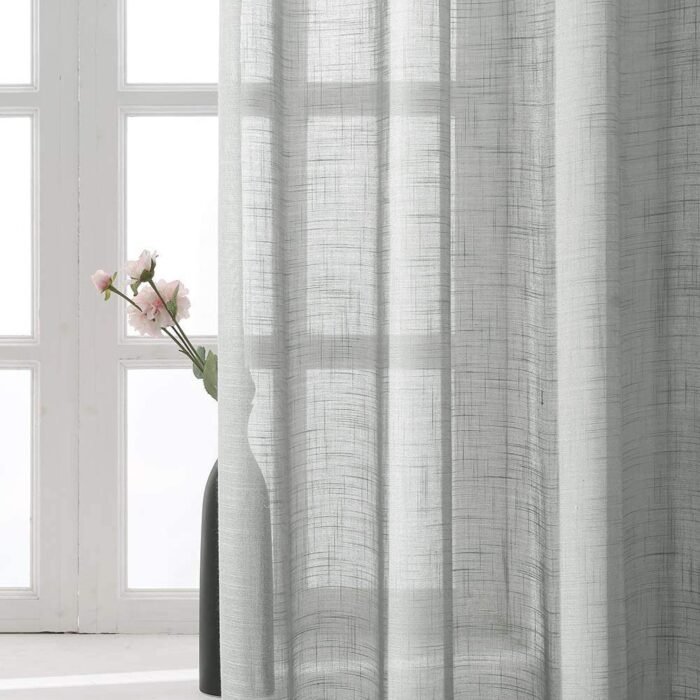 Cortinas Translúcida 140x260cm Gris ,Visillos para Ventanas Puertas de Salón Habitación Dormitorio. - Imagen 4