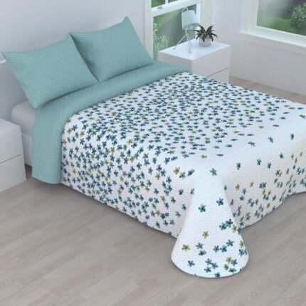 Colcha bouti verde reversible Cosida Cubre con Fundas 50x70cm para Primavera/Verano/otoño.