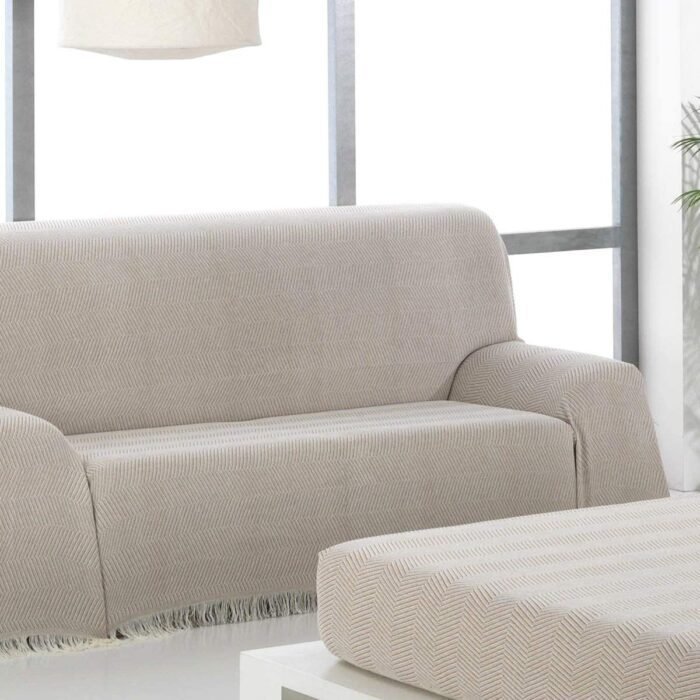 Cubre sofá Multiusos, jarapas algodón Espiga ,tejido: 80% Algodón, 20% Poliéster Fabricado en España Tonos Marfil Beis. - Imagen 2