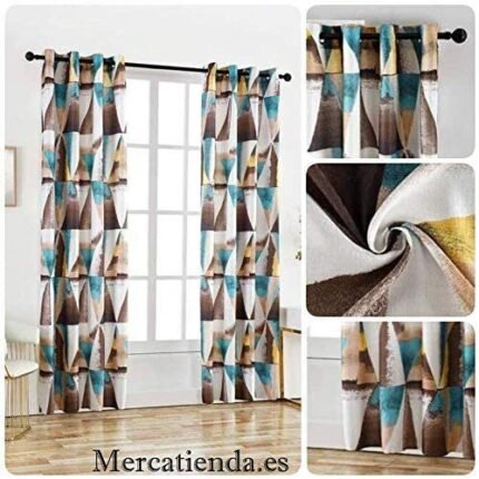 Cortinas juveniles en color morrón estampados paneles con 8 ojales acero para Sala, Comedor.
