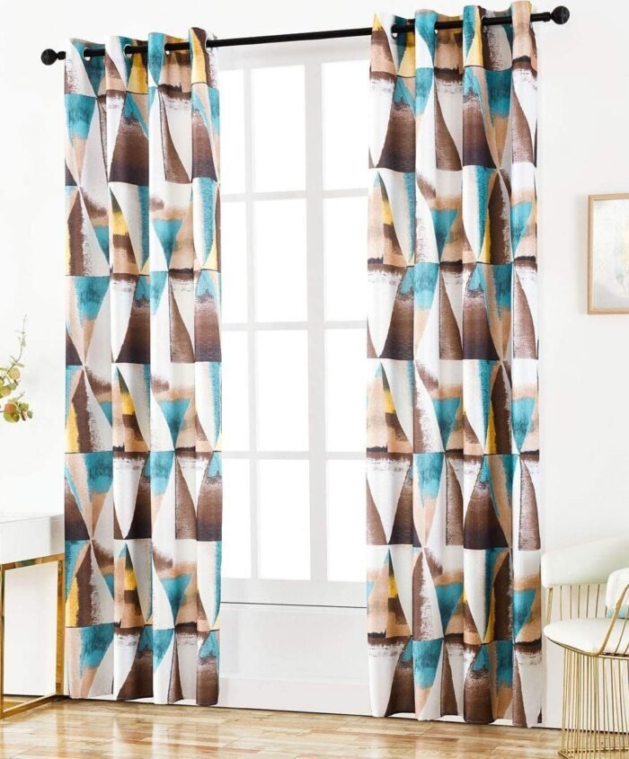 Cortinas juveniles en color morrón estampados paneles con 8 ojales acero para Sala, Comedor. - Imagen 3