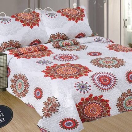 Colcha Bouti cosida reversible, (2632) Estampada cosida, Mandala Naranja.