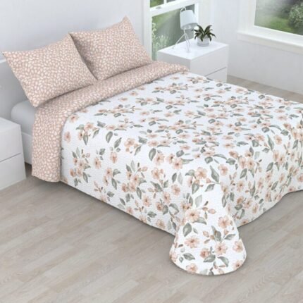 Colcha bouti marca Victorio & Lucchino cosida reversible cubre cama con Fundas 50x70 cm modelo Vera Color Salmón para primavera / verano / otoño