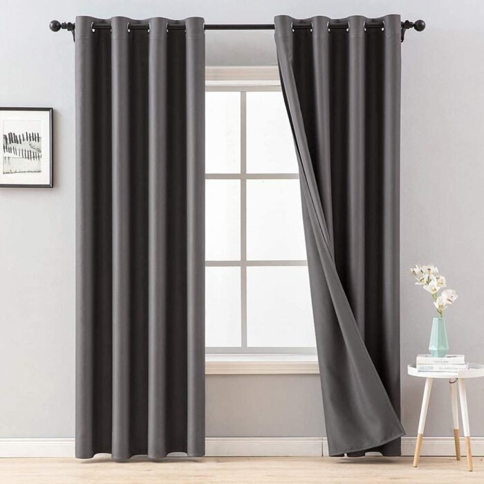 Cortinas opacas lisa Gris súper suave para dormitorio, salón, ventanas 8 ollaos acero.