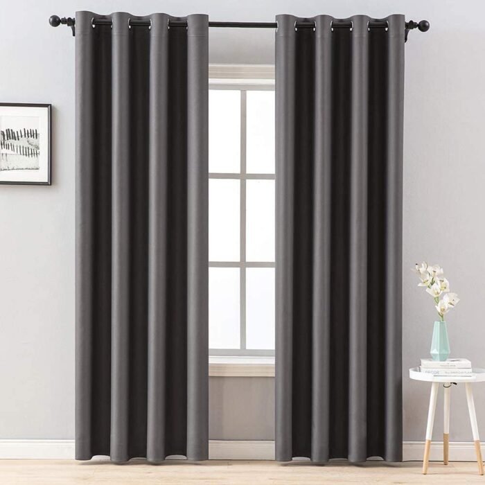 Cortinas opacas lisa Gris súper suave para dormitorio, salón, ventanas 8 ollaos acero. - Imagen 2