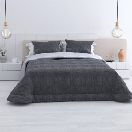 Edredón Sherpa Nórdico Gris Oscuro Jacquard Waves: Sedalina Tacto Peluche, Sherpa Interior, 600grs Gramaje, 260cm Largo + Fundas Almohadas Regalo 50x70cm.