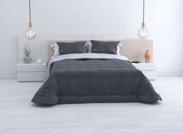 Edredón Sherpa Nórdico Gris Oscuro Jacquard Waves: Sedalina Tacto Peluche, Sherpa Interior, 600grs Gramaje, 260cm Largo + Fundas Almohadas Regalo 50x70cm.