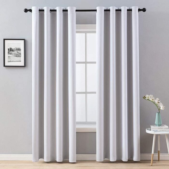 Cortinas opacas blanco Súper Suave para Dormitorio Salón Habitación 8Ojales acero.