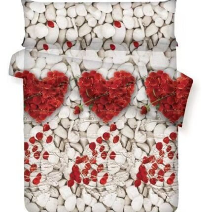 juego funda nórdica con bajera completo Diseño en pétalos rosas Tejido 50% algodón, 50% poliéster.