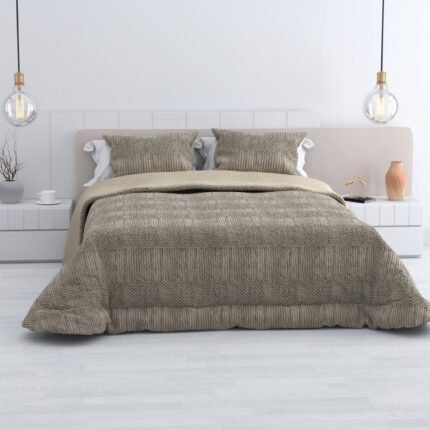 Edredón Sherpa Nórdico Cama Topo Jacquard Waves: Sedalina Tacto Peluche, Sherpa Interior, 600grs Gramaje, 260cm Largo + Fundas Almohadas Regalo 50x70cm.