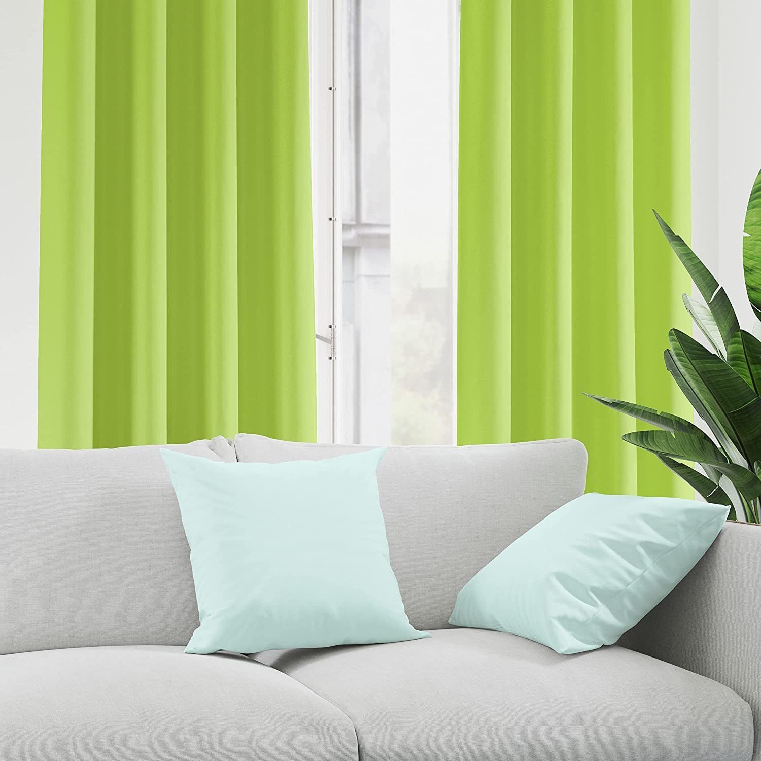 Cortina semi opaca verde claro de 140x260 cm para salón o dormitorio con 8 ojales - Imagen 3
