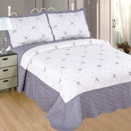 Colcha bouti Cama Cubre cama Bordada Cosida con Fundas para Primavera/Verano/otoño, (N-2611)  Gris.