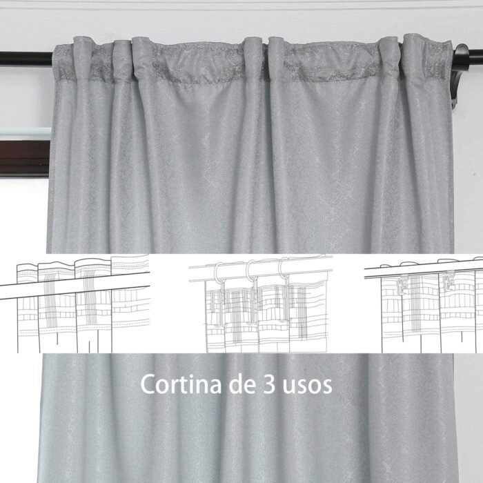 Cortinas con 3 Formas de(uso) con diseño Lluvia Gris , para Salón ,Habitación con Efecto de visillo 140X260cm. - Imagen 2