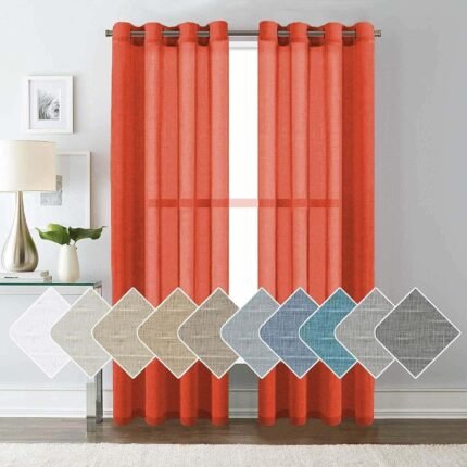 Visillos translúcida cortinas para ventanas ,puertas de salón, habitación, dormitorio, terraza, 100% polyester, color naranja, D-0575, Medidas 145x260 cm
