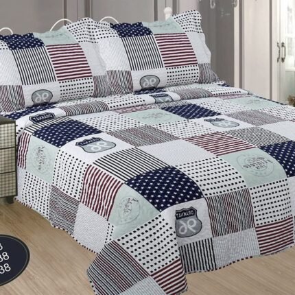Colcha bouti cubre cama estampada cosida con Fundas de cojin 50-x-70cm (2638) ruta 66 color bicolor .