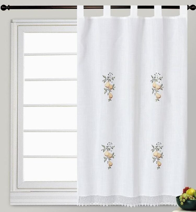 Cortinas Rústicas Bordadas Peras - 1m x 1.5/2.2m