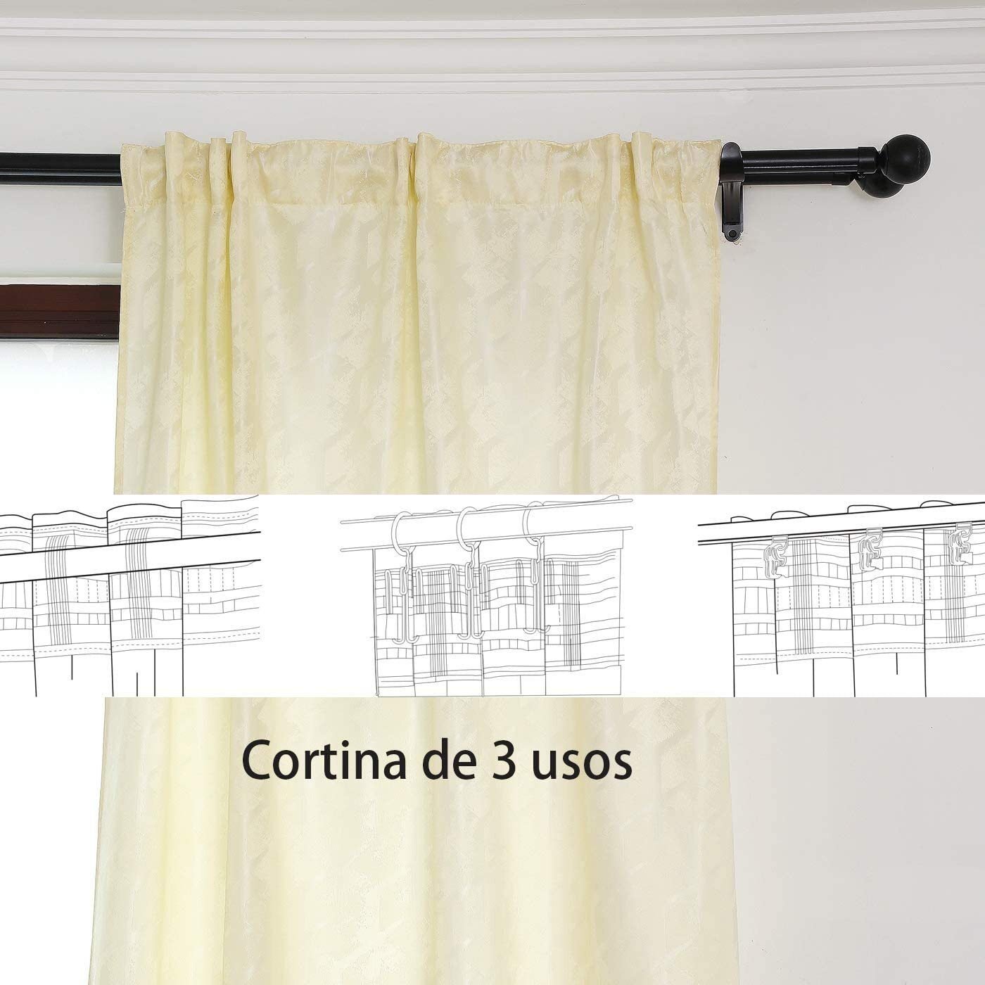 Cortinas con 3 Formas de(uso) con diseño Hexagonal , para Salón ,Habitación con Efecto de visillo 140X260cm. - Imagen 2