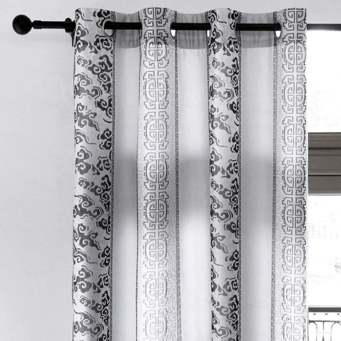 Cortinas para salón gris con negro para Dormitorio Habitación comedor ,8 Ojales redondos de 4 cm en cada cortina. - Imagen 2