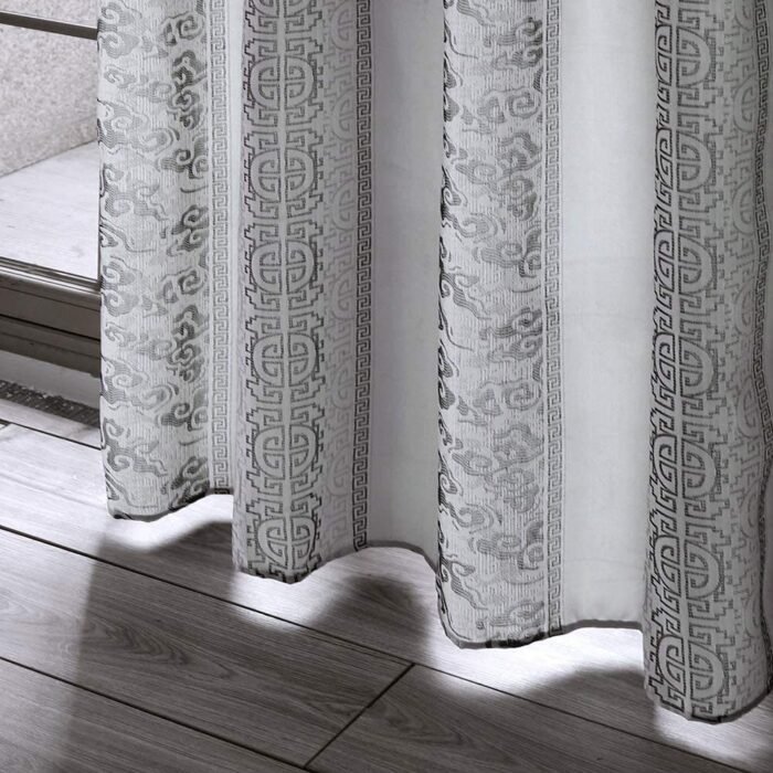 Cortinas para salón gris con negro para Dormitorio Habitación comedor ,8 Ojales redondos de 4 cm en cada cortina. - Imagen 4