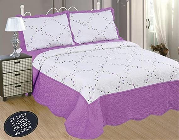 Colcha bouti Cama Cubrecama Bordada Cosida con Fundas para Primavera/Verano/otoño, Lila (J-2629). - Imagen 2