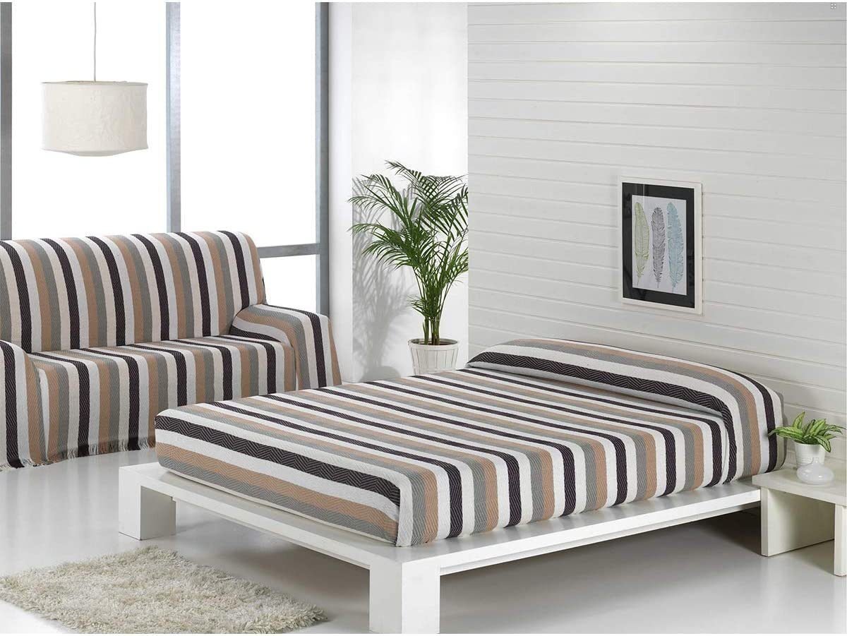 Cubre sofá Multiusos jarapas Composición del tejido: 80% Algodón, 20% Poliéster Fabricado en España Color Tostados Rayas. - Imagen 3