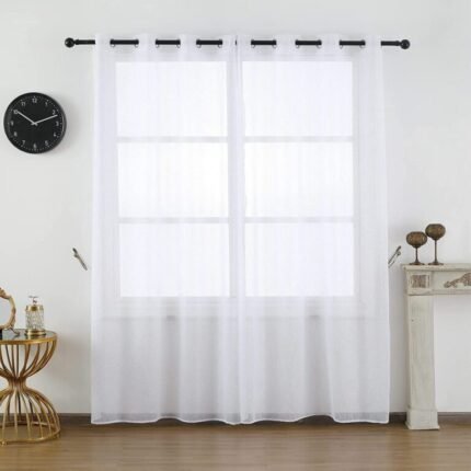 Visillos de dormitorio, Blanco lluvia en Plata ,Traslucido para Salón Sala de Estar, Medidas (140x260cm).