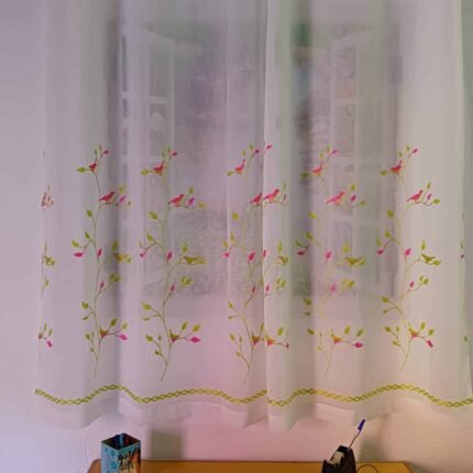 Cortinas Bordadas Translúcidas Verde y Rosa 2022