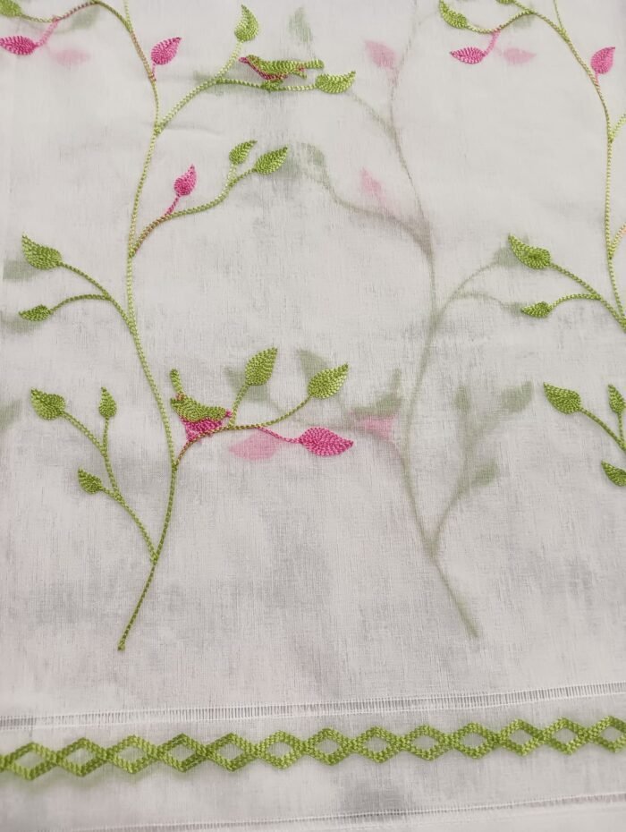 Cortinas Bordadas Translúcidas Verde y Rosa 2022 - Imagen 2