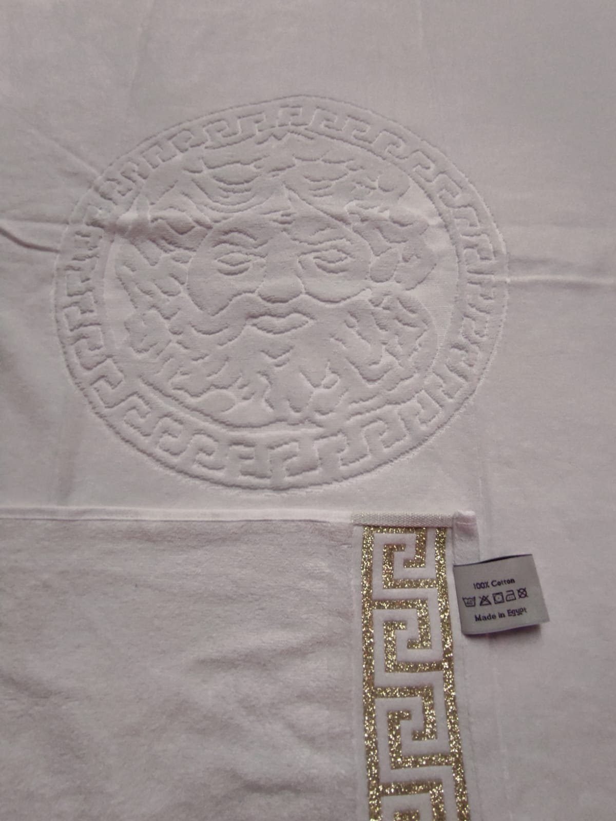 Toalla de baño y Playa 100% algodón Egipcio gran absorción con motivos Egipcio Color Blanco Medidas 90_x_175 cm. - Imagen 3