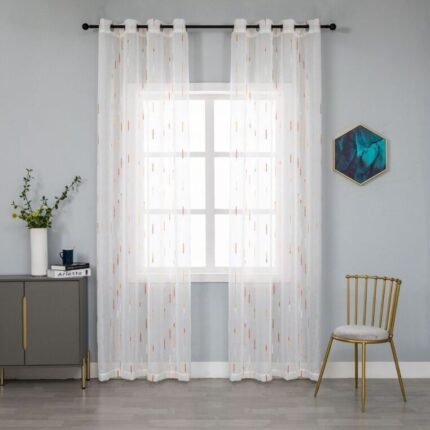 Cortina Tralucido,Salón ,Dormitorio ,Sala ,Habitación en Blanco con finos Hilos en color Naranja con 8 Ojales de Acero.