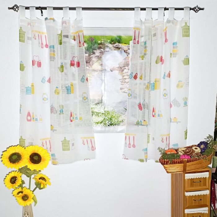 Cortina de Cocina visillo Estampados con Presillas Translucidas para Decoración de Ventanas cocina en varios altos 140 cm Hasta 220cm.. - Imagen 7