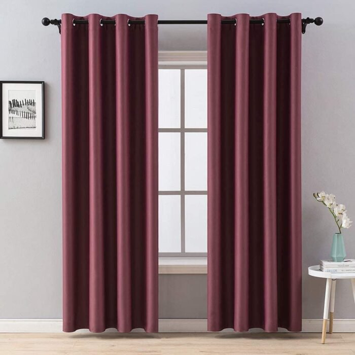Cortina opacas súper suave en color vino tinto para sala ,habitación ,ventanas de terraza con 8 ojales acero. - Imagen 6