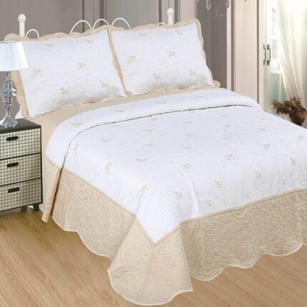 Colcha bouti Cama (Y-2611) Cubrecama Bordada Cosida con Fundas para Primavera/Verano/otoño, Beis.