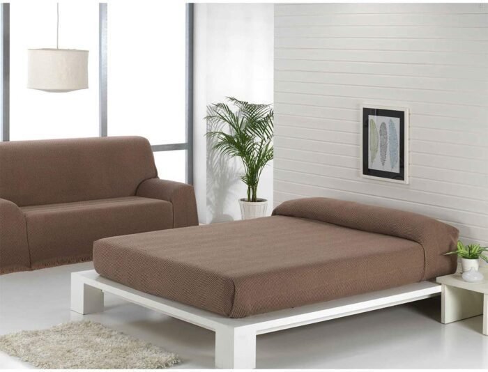 Cubre sofá Multiusos, jarapas algodón Espiga ,Tonos Camel Negro  tejido: 80% Algodón, 20% Poliéster Fabricado en España. - Imagen 3