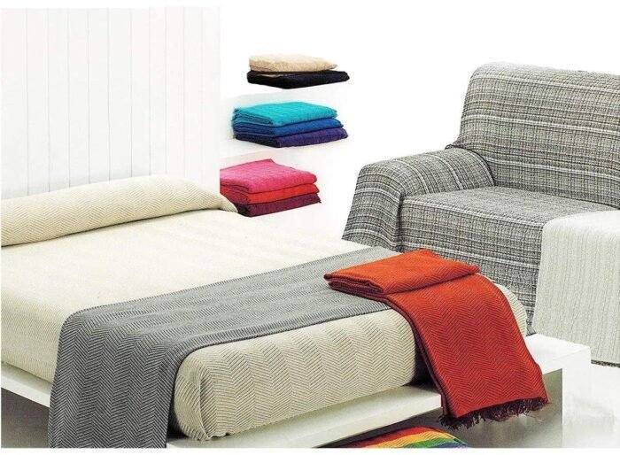 Cubre sofá Multiusos, jarapas algodón Espiga ,Tonos Camel Negro  tejido: 80% Algodón, 20% Poliéster Fabricado en España. - Imagen 4