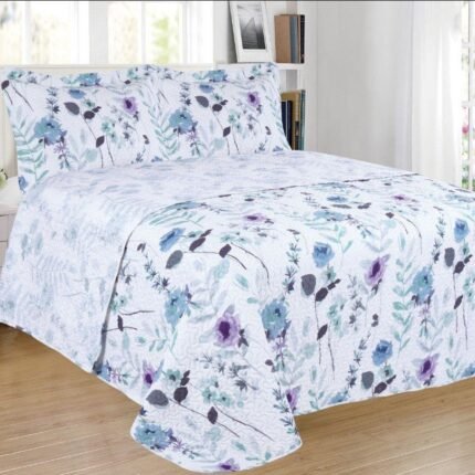 Colcha de verano estampada reversible modelo flores primavera en azul en varios tamaños Desde 90cm asta 180cm excepcional relación calidad y precio R-2022-2.