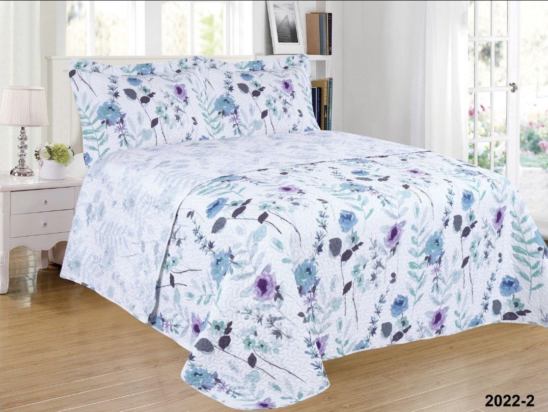 Colcha de verano estampada reversible modelo flores primavera en azul en varios tamaños Desde 90cm asta 180cm excepcional relación calidad y precio R-2022-2.