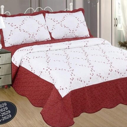 Colcha Boutí Cosida Bordada  (Z-2629), cubrecama con Fundas de cojin para Primavera/Verano/otoño, color Burdeos.