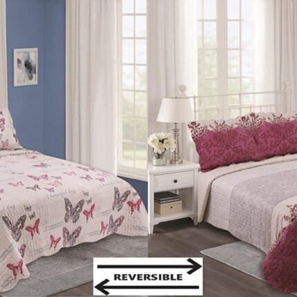 Colcha estampada bouti con motivos alegres y alegaste para otoño, primavera o verano con 2 fundas de cojin.