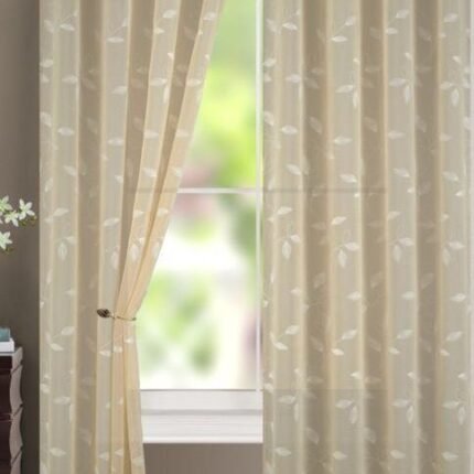 Cortina Bordadas visillo beis hojas en balcón con 8 ollaos bordado para Ventanas Puertas de Salón Habitación Dormitorio .