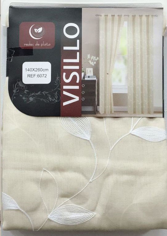Cortina Bordadas visillo beis hojas en balcón con 8 ollaos bordado para Ventanas Puertas de Salón Habitación Dormitorio . - Imagen 3