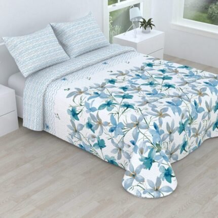 Colcha bouti marca Victorio & Lucchino cosida reversible cubre cama con Fundas 50x70 cm modelo Mayca Color Aqua para primavera / verano / otoño