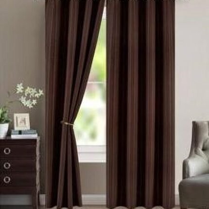 Cortina de tela semi opaca en lisa color/ Marrón para salón ,dormitorios, sala con 8 ollas de acero.