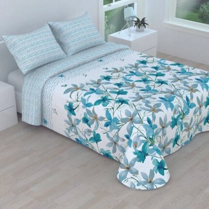 Colcha para cama bouti Cosida reversible Cubre con Fundas para Primavera/Verano/otoño,MAYCA-AQUA-(70501).