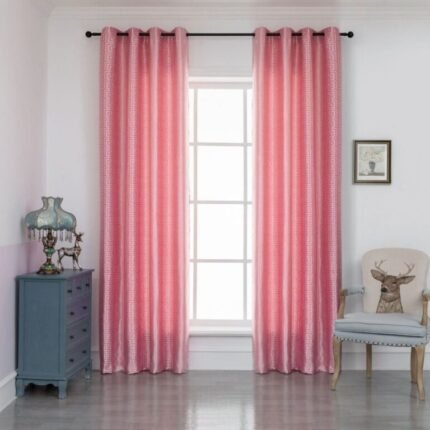 Cortina  Sala Dormitorio Habitación y salón Fucuri con labrados en cenefa Egipcias ,color rosa con 8 Ojales de Acero.